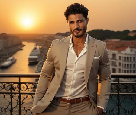 Nautical-themed (Photo:1.3) of (Ultrarealistic:1.3) <lora:Man_Men_FFashion:1> Mats Hummels a man <lora:vin-Mats-Hummels:1> in a tan suit standing on a balcony, sun behind him, inspired by Pablo Munoz Gomez, shot at golden hour, editorial photograph, midshot of a hunky, by Roman Bezpalkiv, by Artur Tarnowski, maxim sukharev, by Gabor Szikszai,Highly Detailed,(Mono Color:1.3) . Sea, ocean, ships, maritime, beach, marine life, highly detailed