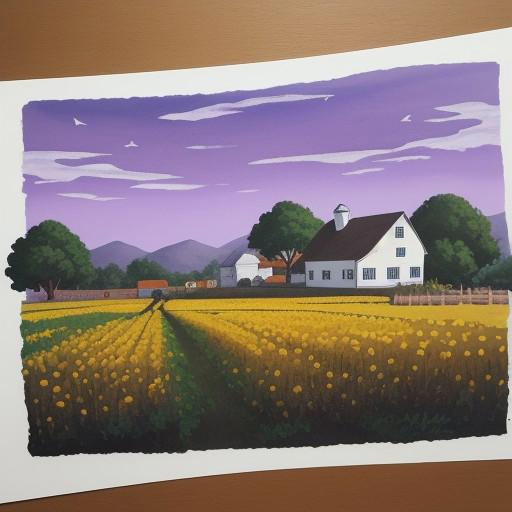 A farm.
Ink. 
orange and purple and white- epic