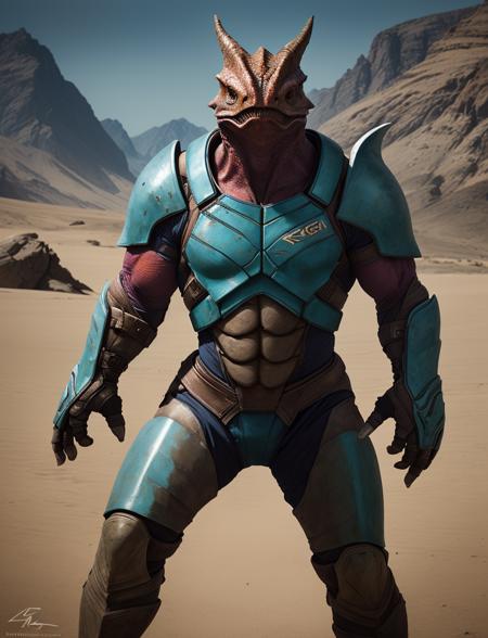 solo mid shot portrait photo of a krogan warrior