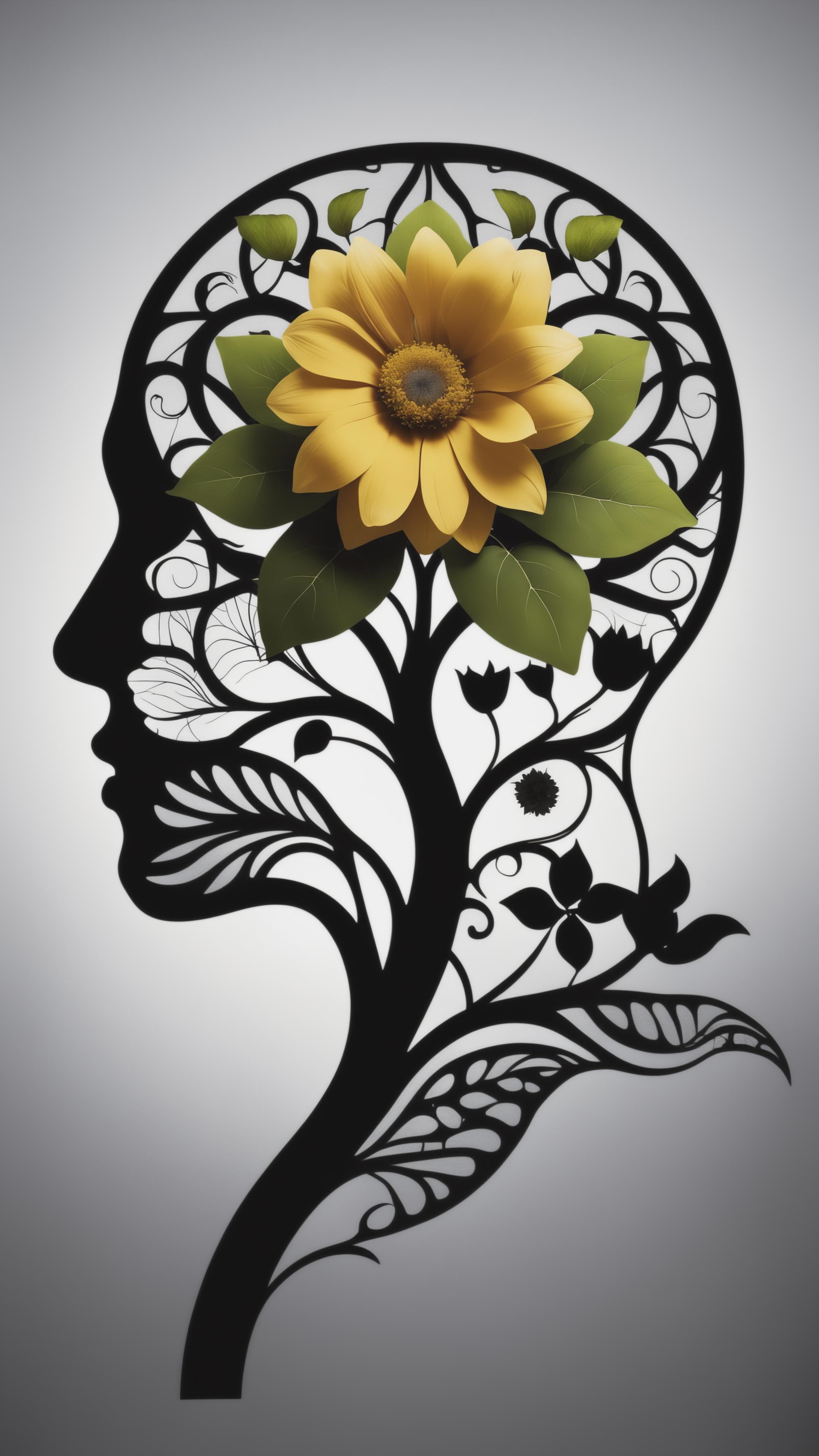 Decorative Flowers in a Woman's Hair - Artistic Silhouette Illustration