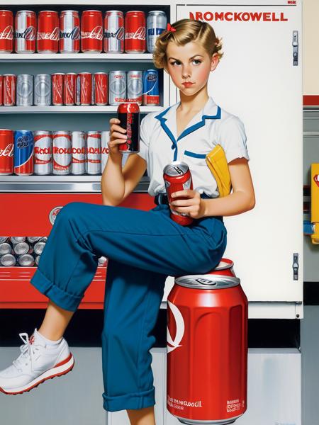 <lora:04Vintageillustration_Hap_XL:3.3>,Norman Rockwell style girl, short hair, pants, middle school , study hard, energy drink