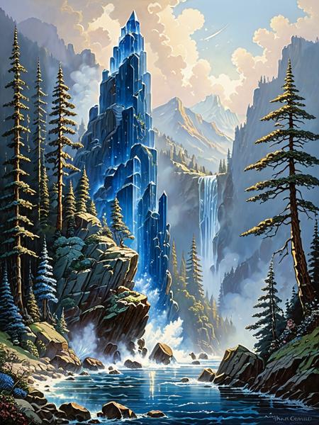 <lora:SS02ImpressionisticPainting_Hap_XL:1.8>,Thomas Kinkade style, kyanite crystal art, By Moebius (Jean Giraud)
