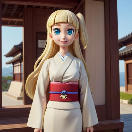 <lora:Shirara:0.7> Tsubaki Shirara, blue eyes, blonde hair, blonde thick eyebrows, colored eyebrows, pale skin, (long hair), (blunt bangs),
white kimono, dice pattern,
<lora:side_up-1.0:0.6> (su hair, side up, one side up,)
Masterpiece, Best quality, beautiful, ((cowboy shot,)), Human, looking at viewer, crisp, clear, Digital painting, oil painting, best quality, detailed hair, detailed background, detailed body, detailed eyes, full body, cute, smile, medium breast, round breast, perfect body, 1girl, solo, hands,
east asian architecture, japanese clothes,
ultra high resolution, raw photo, deep shadow, low key, natural light,
<lora:Furtastic_Detailer:0.5> <lora:hairdetailer:0.5>