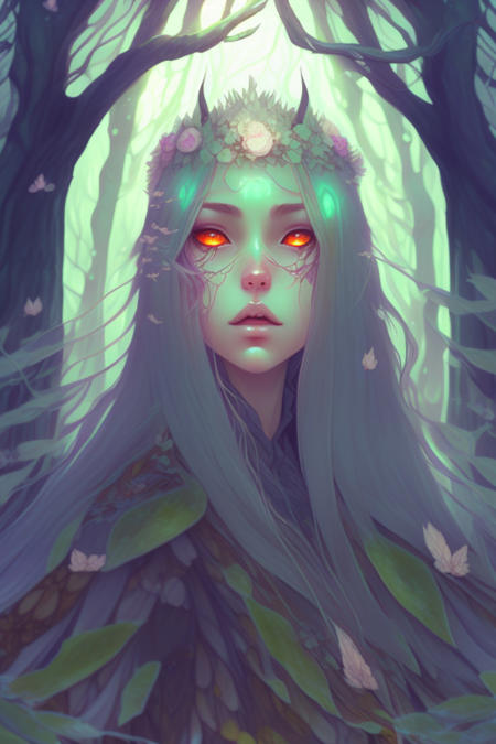 ghost of the forest by Anna Dittmann, digital art, horror, trending on artstation, anime arts, featured on Pixiv, HD, 8K