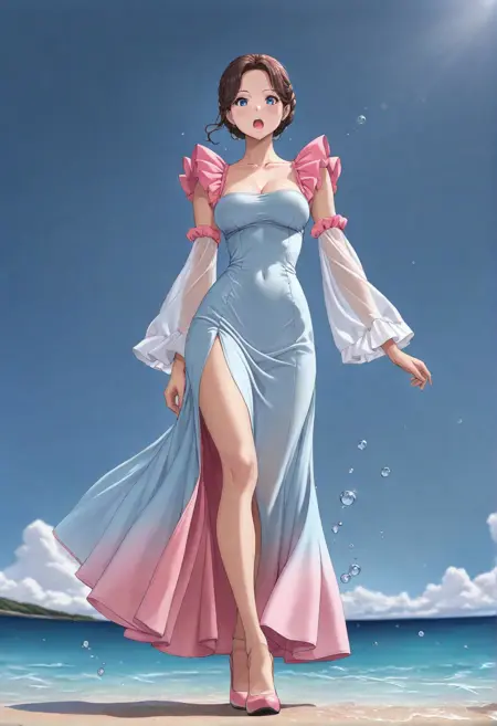 D055 Ocean Goddess With Long Gown and Wide Strap