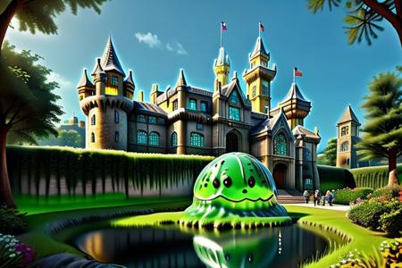 slime-morph, sl1m3d, ultra realistic, castle
