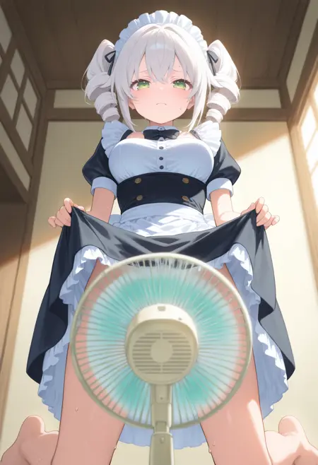 [Illust&XL&Pony] fanning crotch / electric fan / 扇風機スカートめくり / 股間冷やし