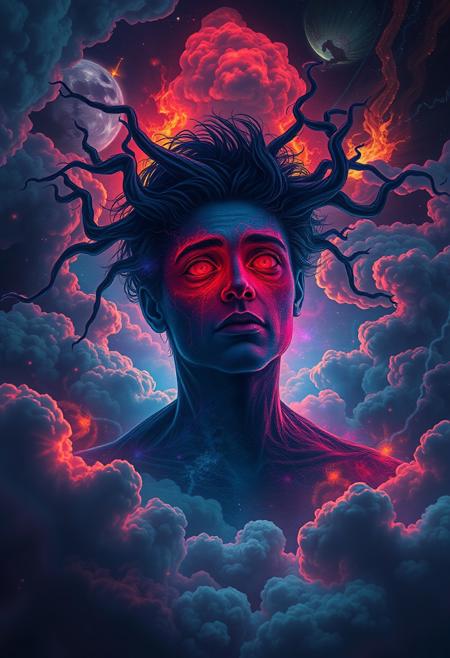 A vivid digital art piece depicting the dreams of a schizophrenic