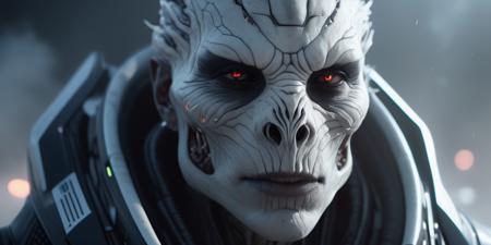 (futuristic :1.5) monster, movie still, DOF, realistic, 8k detailed skin and hair, haze, halation, detailed, focus, fog, realism
