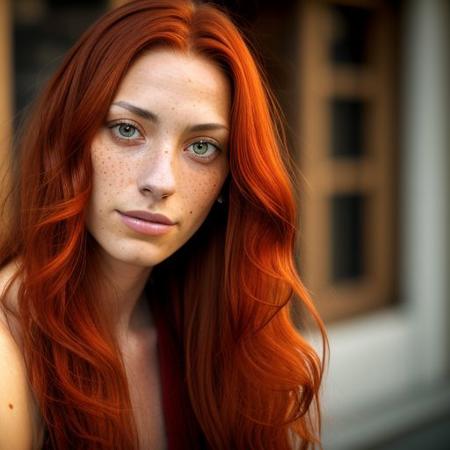 women , age 18 in a pose,  , eyes naturel brown , very beautiful ,  tits percing and slim body naturel ,long red rush hair,freckle naturel ,