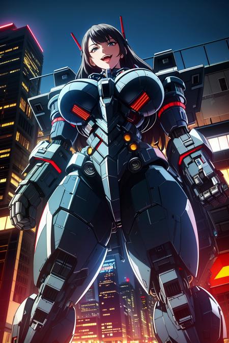 edgMecha wearing edgMecha mecha suit robot suit ((giant woman))