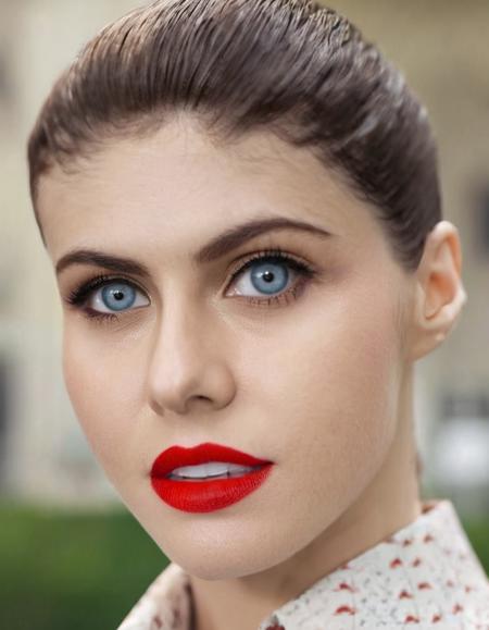 skswoman, alex4d4dd, 1girl, solo, looking at viewer, short hair, brown hair, shirt, upper body, parted lips, teeth, blurry, lips, blurry background, portrait, realistic, red lips, professional, 4k, highly detailed  <lora:Alexandra Daddario:1.1>