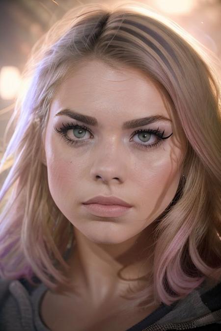 <lora:Rose_Tyler_Doctor_Who:.9>, rose_tyler, smooth skin,  eyeliner, face makeup, absurd res, very high quality, (best quality:1.2), (masterpiece:1.2), amazing quality, (high resolution:1.2), 8k, hdr, cinematic lighting, volumetric lighting, bloom, detailed shadows, ray tracing, detailed hair, detailed eyes, well known artist