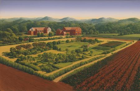style of Roger Dean, farm ,hacienda ,arboretum ,parcel ,field , Farmland/Cultivated ,