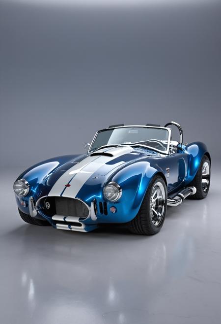professional 3d model a blue and white car, cobra, blue chrome top hippo body, sportscar, wrapped blue background, roadster, beautiful perfectly detailed, classic car, fine fiberglass, brushed white and blue paint, full view of a sport car, restomod, blue and red two - tone, complete detailed body, detailedâ, detailed â, classic cars, mark brooks detailed,, <lora:Art Brenner CLIP:1>,Art Brenner, . octane render, highly detailed, volumetric, dramatic lighting