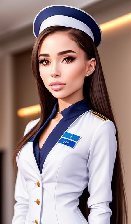 photo of vveryss wearing (flight attendant uniform:1.3), detailed face, detailed body, intricate details, (in the plane:1.1), Intricate, High Detail, Sharp focus, (detailed pupils:1.3)