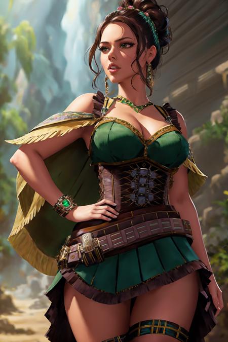 sexy senorita bandito western RPG character painting brunette hair upsweep updo emerald corset ammo bandolier vest (straps buckles:1.1) skirt cantina interior billowing poncho
(masterpiece:1.4) (best quality:1.4) (8k) (HDR) (wallpaper) (cinematic lighting) (sharp focus) (intricate) (Style-Sylvamagic:0.5) (EvelynNobodySD15:1.0) <lora:oriArtstyleDreamlike_v8:0.5>