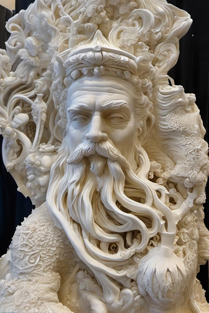 White Statue of a Bearded Man with a Crown on His Head