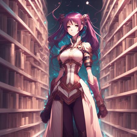 anime Strong Champion woman Standing Guard in the Infinite Library of All Knowledge (GateKeeper style:1) <lora:djzGateKeeper:0.8)