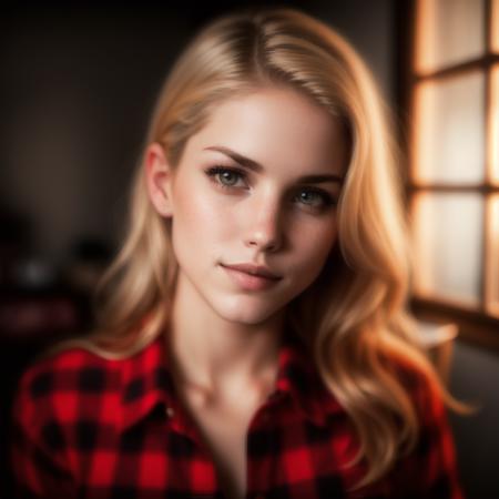 ivetabb, (Masterpiece Photo:) of (Happy)  wearing checkered red and black shirt and blue jeans staring at the viewer,(big brown eyes) ,(checkered red and black shirt), (blue jeans),Highly Detailed,(close portrait:1.3),(Feminine:1.4),(beautiful:1.4),(attractive:1.3),calendar pose,perfectly detailed eyes,studio lighting,thematic background, (high detailed skin:1.2), 8k uhd, dslr, soft lighting, high quality, film grain, Fujifilm XT3