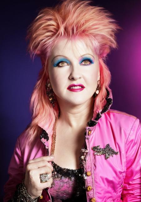 cyndi lauper 1980s, (sharp focus:1.2), photo, attractive young woman, (beautiful face:1.1), detailed eyes, luscious lips, (winged eyeliner:0.85), (tight body:1.2), (pink hair:1.2), wearing (jacket:1.2) at a (shop:1.2). (moody lighting:1.2), depth of field, bokeh, 4K, HDR. by (James C. Christensen:1.2|Jeremy Lipking:1.1).