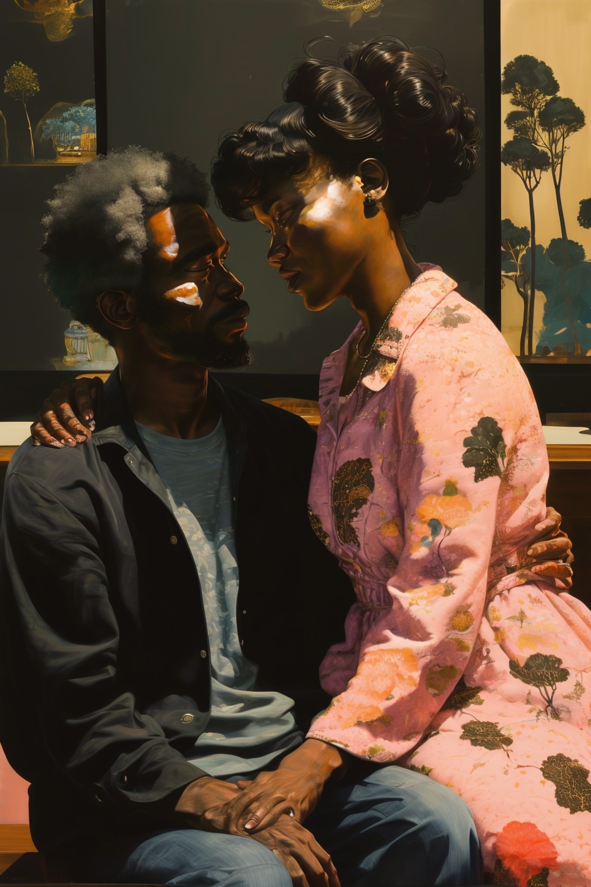 masterpiece,best quality,<lora:tbh268-:0.8>,illustration,style of Kerry James Marshall portrait of family