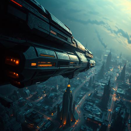cinematic photo a sci-fi spaceship, Landscape of a futuristic city on an alien planet. top down view, game graphic, . 35mm photograph, film, bokeh, professional, 4k, highly detailed