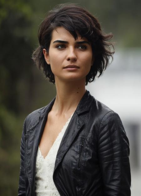 art by Greg Rutkowski, photograph,tuba_buyukustun , Tough hair styled as Bob with bangs, Raining, soft focus, Manic, Hasselblad, Depth of field 100mm, <lora:tuba2batch10rep20ep-000019:0.7>