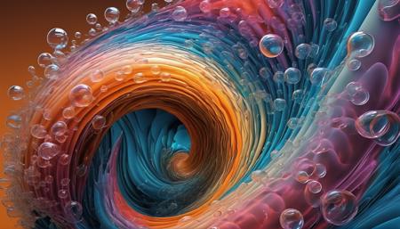 3D render abstract, curves, streamline, dynamic, splash, bubbles, fractal, Fibonacci, interdimensional, (vibrant:1.2), waves, complex, rhythm, surreal, refractions, rippling effect, translucent caustic effect