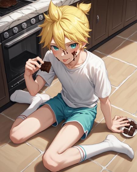 score_9,score_8_up,score_7_up, kagamine len,ahoge,blonde hair,blue eyes,