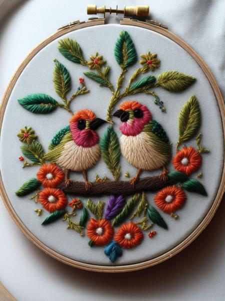 <lora:NEEDLEPOINT:1>NEEDLEPOINT style primitive embroidered classic sampler of the 19th century. Two birds on a vase with flowers and an embroidered ornament along the perimeter look vintage, authentic,