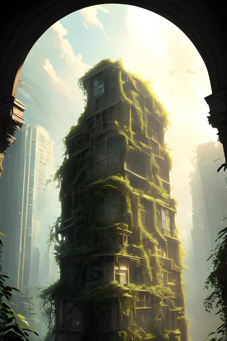 over_grown, building <lora:OvergrownCity:1>, beautiful studio soft light, rim light, amazing, finely detail, masterpiece,best quality,official art,  best quality, masterpiece, illustration