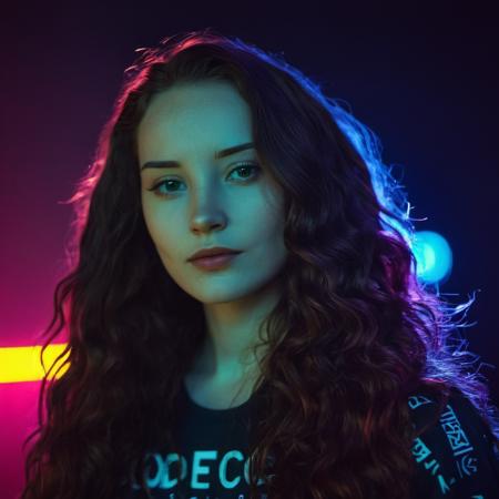 Photo of a woman with long wavy hair,portrait,kodachrome, neon,cyberpunk,  , <lora:asmrdarling_xl_2_standard_merger_21_51_055_045:1>