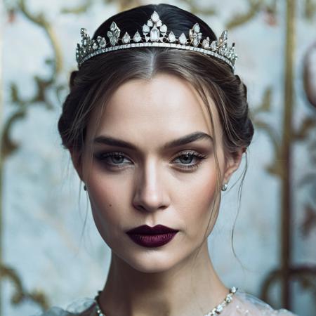 (Skin texture),High quality closeup face portrait photo, analog, film grain, actress dressed as a medieval queen with a delicate diamond tiara,regal,  joxskriver, <lora:joskriver_juggerX_xl_1_woc-joxskriver-000093:1>