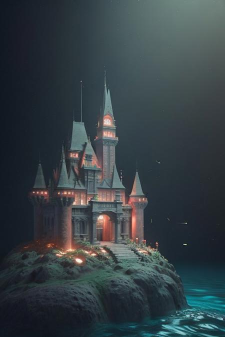 Scenic castle ruins in the middle of an ocean, art by James Jean and Wayne Barlowe, high detail, cinematic, cgsociety 8k HDR color scheme, intricate detail, concept art, dslr photograph, sharp focus, octane render, cgsociety 4k, trending on ArtStation, behance, by David"Rai, blank background, bokeh, motion blur, illustration. Trending on DeviantArt. Digital Artwork. Octane Render, award winning, Hyperdetailed, 8k, HD, 4K, photorealistic, 3D sculpture, unreal engine 5, cinematic lighting, 3D rendering by Beeple, Greg Rutkowski, trending on artstationHD,