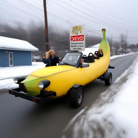 big banana car, 4 wheels, 4 seats