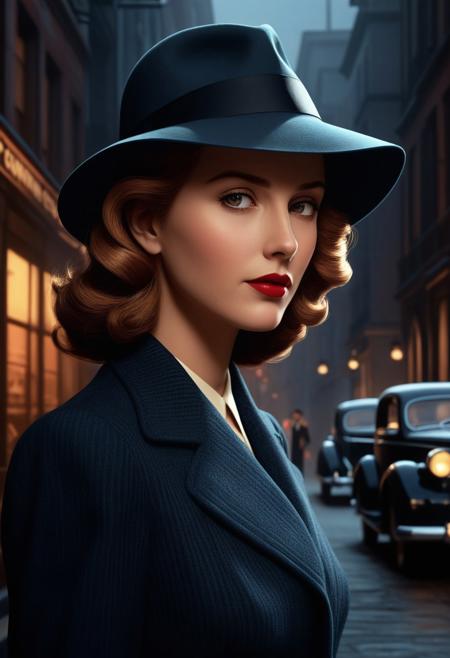 1942, Nancy Templeton, Woman, Lempicka Noir detective, art deco style, concept art, 8k resolution trending on Artstation Unreal Engine 4, Film Noir, Nior Street as a background Masterpiece, Best Quality, flat, Manga Scan, Anime, cinematic lighting, drawn Art, by Studio Trigger, clip studio paint, Anime Wallpaper, Deep Color, Cel-Shaded