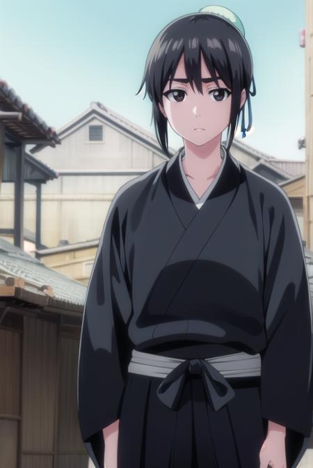 momohinamori, <lora:momohinamoriv2-lora-nochekaiser:1>,
momo hinamori, black hair, hair bun, single hair bun, bun cover, short hair, (black eyes:1.5),
BREAK long sleeves, japanese clothes, kimono, haori, black kimono, hakama, black hakama,
BREAK outdoors,
BREAK looking at viewer, (cowboy shot:1.5),
BREAK <lyco:GoodHands-beta2:1>, (masterpiece:1.2), best quality, high resolution, unity 8k wallpaper, (illustration:0.8), (beautiful detailed eyes:1.6), extremely detailed face, perfect lighting, extremely detailed CG, (perfect hands, perfect anatomy),