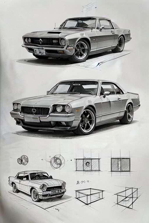 A Sketch of a Muscle Car with Three Different Styles