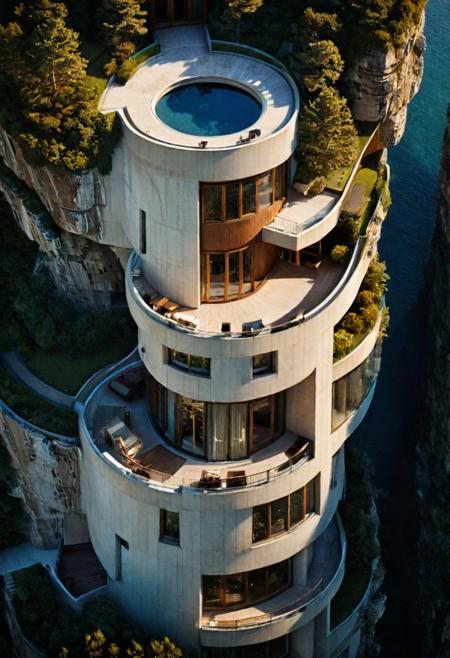 (A Cross-section of a building, sections view,:1.4), 
(on a rocky coast, half embedded in the cliff, small waterfall:1.2), 
(architectural masterpiece, inspired by Lebbeus Woods,  Jean Prouv, Neil Denari, Pierre Chareau:1.2), 
aerial view of an incredibly tall, enchanted renaissance tower made of white to grey limestone, surrounded by ominous woods, rock cliffs, dark fantasy, sunset, architecture, masterpiece, high detail, crisp focus, depth-of-field, (intricate details, masterpiece, best quality:1.4),  (avant-garde, future, reality, science fiction, photorealistic), (modern architecture:1.2), (Ultra Realistic, Photography, composition, Architecture Sales Photography, Ultra High Resolution, Cinematography, High Resolution Image:1.1), (dramatic lighting, direct sunlight, ray tracing, clear shadow:1.1), [:traffic|windows|railing|stair|balcony|terrace|crowd|Sidewalk|vehicle|trees|equipment| detailed signal_details:0.7], [:marble|granite|lbrick|tile|metal|concrete|glass|foliage_material texture:0.7], (real landscape:1.1), (blurred background:1.0), [buildings|BREAK|trees|BREAK|Crowd|buildings|BREAK|trees|BREAK|Crowd|buildings|BREAK|trees|BREAK|Crowd:0.7], (background, more_details:0.3)
great lighting, clear, xtower, industrialbuilding, extrusionbuilding