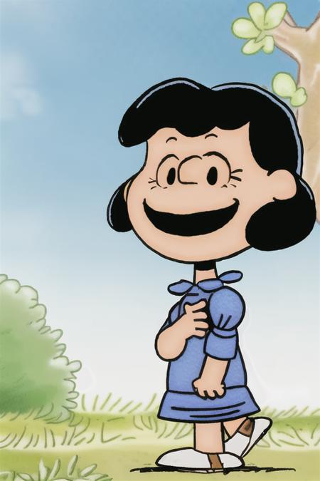 <lora:PeanutsStyle:1>
1girl, lucy van pelt, walking, smiling, grass, tree, sky