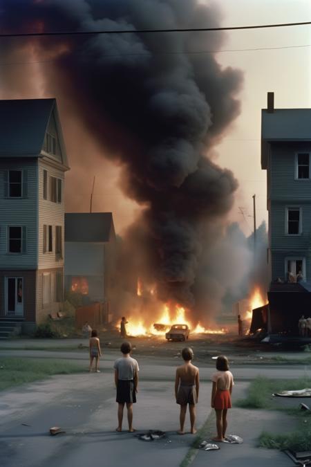 <lora:Gregory Crewdson Style:1>Gregory Crewdson Style - europe burning, social problem economic problem people suffering, wide photography, wide photography, capt