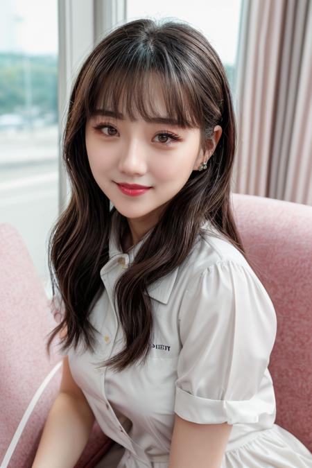 (masterpiece, best quality:1.2), 16 y.o girl, young, Realistic photo of woman, long hair, dress shirt, pant suit, looking at viewer, medium breasts, (white teeth), grin, lips, realistic, soft lighting, professional Photography, Photorealistic, detailed eyes, RAW, analog, sharp focus, 8k, HD, DSLR, high quality, Fujifilm XT3, film grain, award winning, <lora:add_detail:0.5>, <lora:more_details:0.1>, DizzyKitten Twitch, Jinnytty Twitch, jinyu