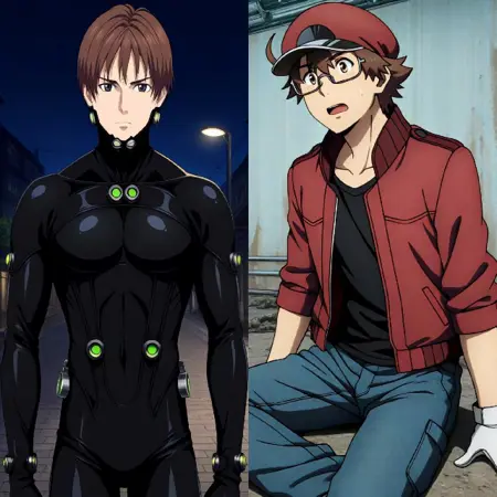 Kei Kurono from Gantz & AA2153 (Red Blood Cell) from Cells at Work! BLACK