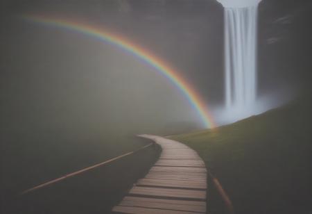 path, water, waterfall, made of rainbow