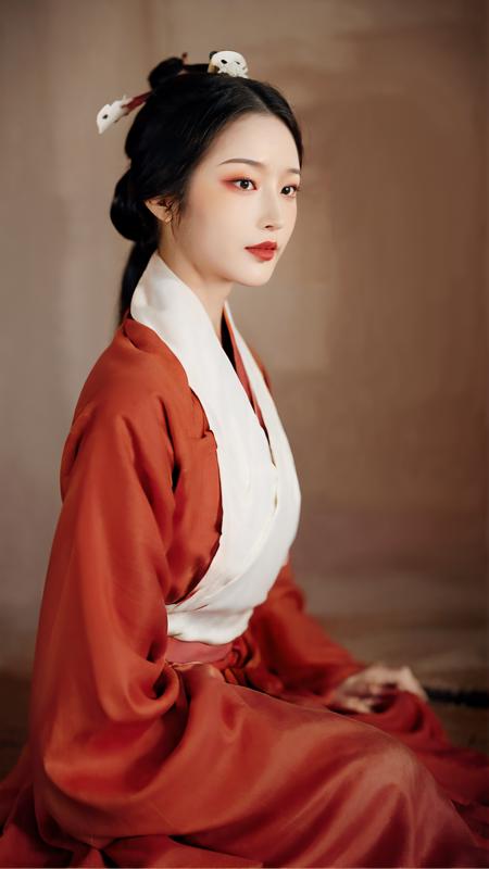 1girl,(han Makeup:1.5),(red hanfu:1.5),fine - art photography,soft portrait shot 8 k,mid length,ultrarealistic uhd full body,unsplash,(kodak ultra max 800),85 mm,intricate,centered symmetrical composition,stunning photos,masterpiece,grainy,centered composition,(sharp face:1.2),<lora:èªäººXier_V2:0.8>,<lora:Han_Makeup_v1.0:0.7>,(solo:1.5), jewelry, holding, earrings, hair ornament, black eyes, long sleeves, sitting, fine art parody, closed mouth