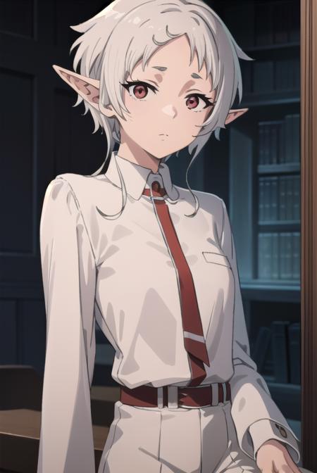 sylphy, <lora:sylphys2-lora-nochekaiser:1>, 
sylphy, short hair, ahoge, white hair, pointy ears, (red eyes:1.5), elf,
BREAK long sleeves, boots, pants, uniform, shirt, white shirt,
BREAK indoors, library,
BREAK looking at viewer, (cowboy shot:1.5), 
BREAK <lyco:GoodHands-beta2:1>, (masterpiece:1.2), best quality, high resolution, unity 8k wallpaper, (illustration:0.8), (beautiful detailed eyes:1.6), extremely detailed face, perfect lighting, extremely detailed CG, (perfect hands, perfect anatomy),