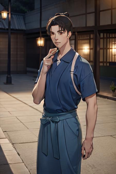 1boy, Sugishita, <lora:Sugishita_Lora:1>, solo, male focus, handsome  face, black hair, Neutral Pose, Neutral Expressions, light smile, friendly, mature male, portrait, cinematic lighting, Japanese cloth,, ((masterpiece)),((bestquality)),8k,high detailed,ultra-detailed,