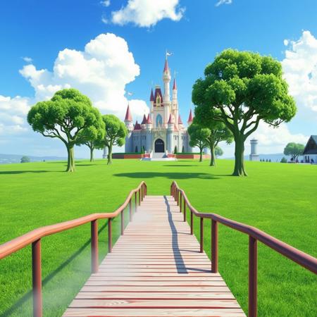 A liminal space in front of Peach’s Castle from Super Mario 64, where the familiar world feels unnervingly quiet and empty. The castle stands tall in the distance, its bright and colorful exterior contrasting with the vast, lifeless lawn that stretches endlessly before it. The lush green grass is too still, the bright blue sky above too perfect, creating an uncanny feeling that something is missing.
The landscape feels strangely artificial, as if frozen in time—perfectly symmetrical but devoid of life. There are no characters, no sound, only the occasional soft breeze that barely rustles the trees. The iconic wooden bridges and pathways leading to the castle are intact but deserted, their surfaces clean and untouched, creating an eerie sense of abandonment.
A soft mist lingers around the base of the castle, distorting the view, making it seem distant yet close at the same time. The space feels neither welcoming nor hostile, just a waiting place, caught in an endless loop, as if reality itself is suspended. It’s a world familiar yet alien—where the boundary between the game’s vibrant universe and a forgotten dream blurs.