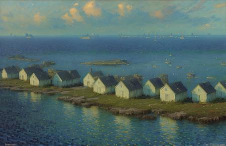 (impressionism:1.05), Archipelago, russian panel houses, (john harris:0.6), rural, scene painting,a painting,scenery, <lora:russian_panel_houses_v105:0.8>,